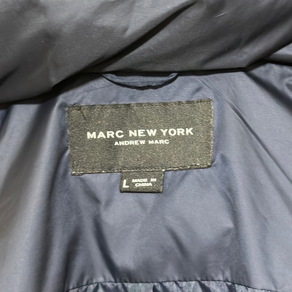 Marc New York Womens Chevron Quilted Down Jacket/Removable Faux Fur Hood L Navy - Picture 10 of 13